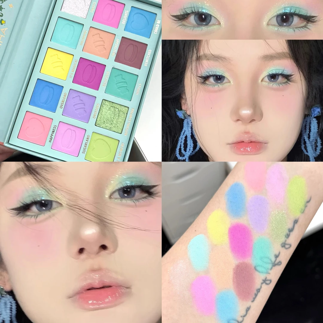 多巴胺马卡龙彩色眼影盘五颜六色薄荷绿色蓝色眼影玩妆舞台女爆款