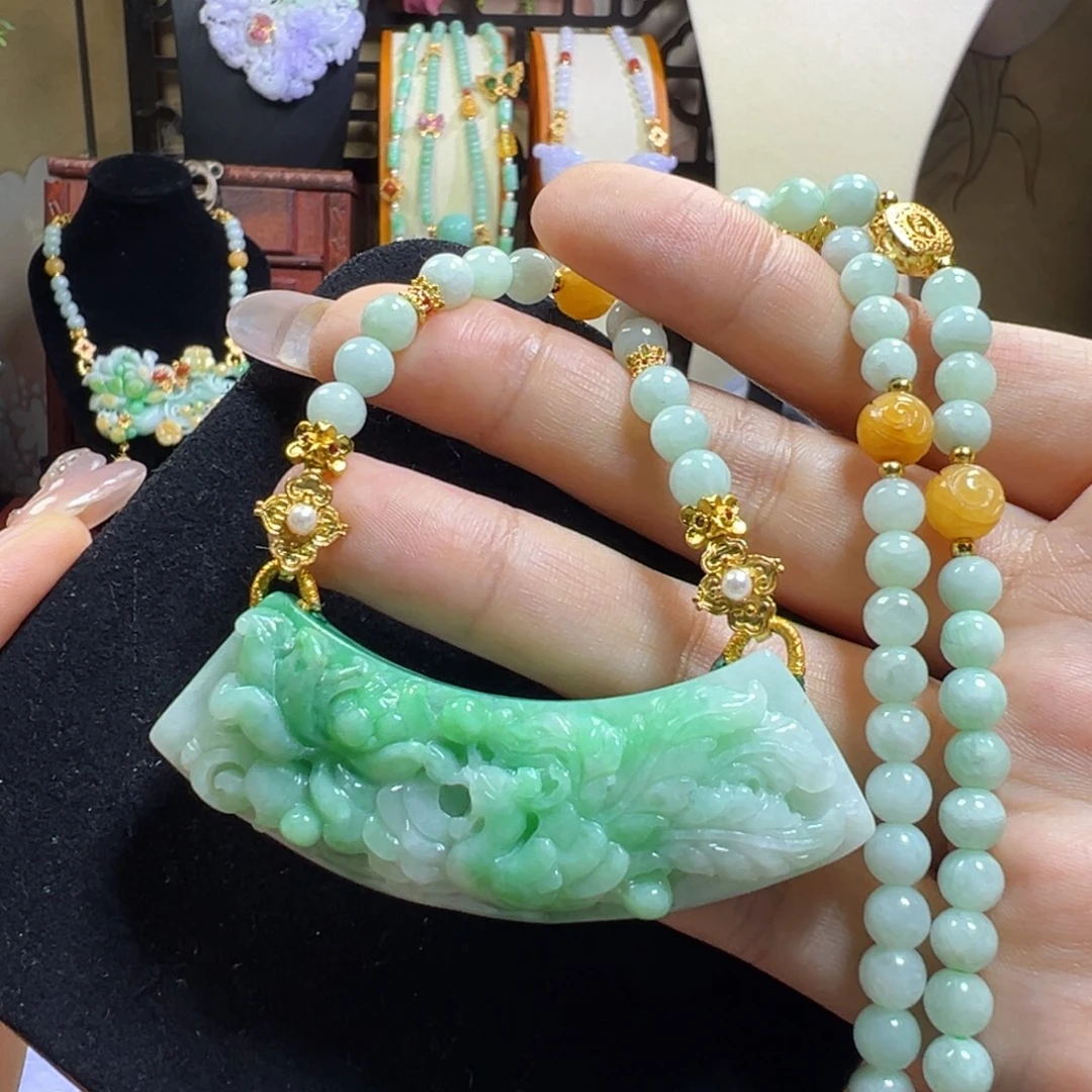 翡翠未镶嵌毛衣链凤凰牡丹