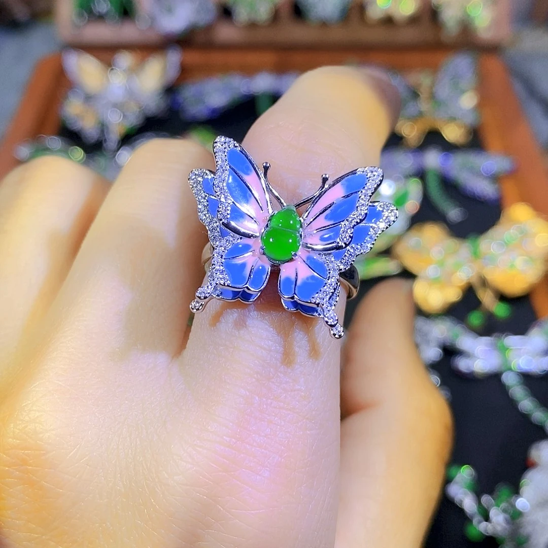 吊坠(不含链)银S925镀金镶嵌翡翠
