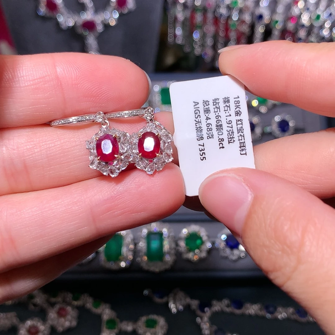 【闪购商品】红宝石耳钉18K金镶嵌