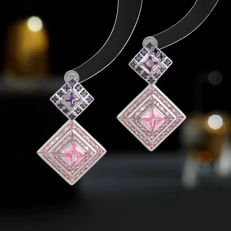 铜合金锆石耳饰 高级感几何菱形银针法式设计师款晚宴耳饰022