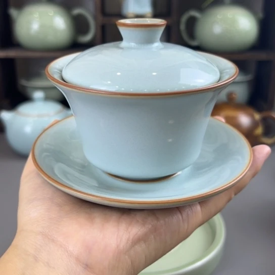 瓷片三才盖碗，不带礼盒，