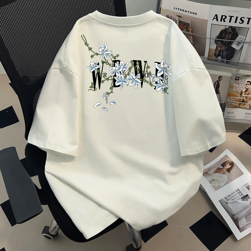 jtrt藤蔓花卉印花短袖T恤男女美式潮牌设计高街复古夏季休闲体恤