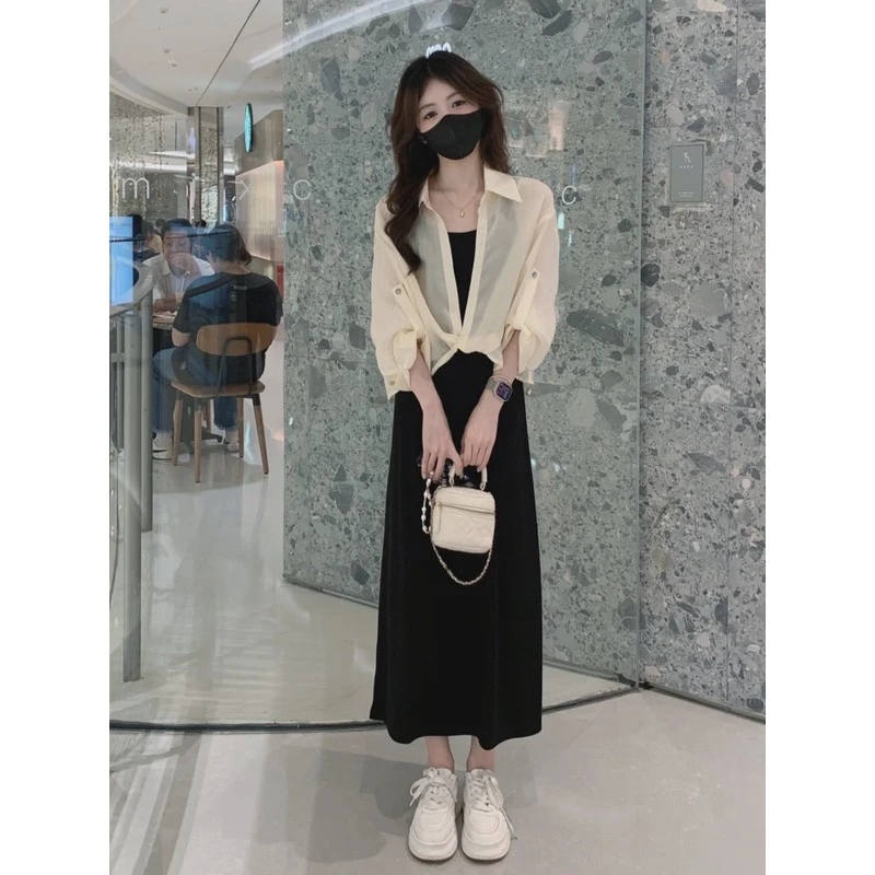 今年流行的夏装套装女防晒衬衫吊带连衣裙时尚减龄显瘦遮肉两件套