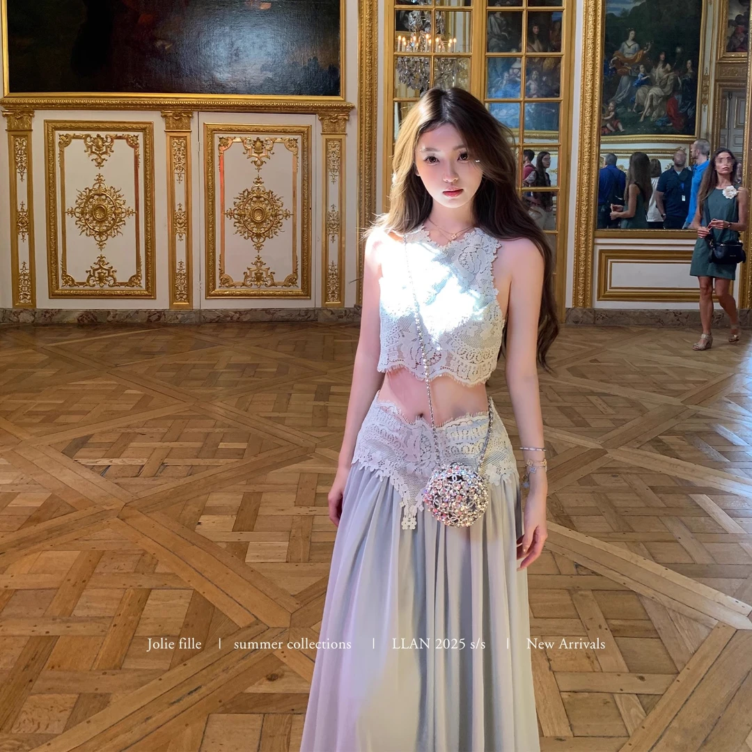 你的懒懒llan卢浮幻境优雅甜美精致睫毛蕾丝上衣+ikyou小白裙6452