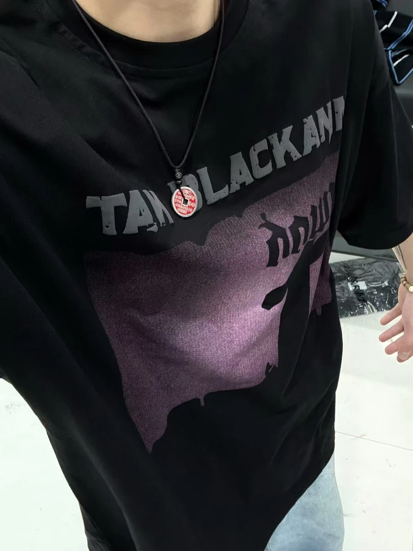 美式复古休闲潮流发泡字母印花短袖男女宽松情侣款T恤-670