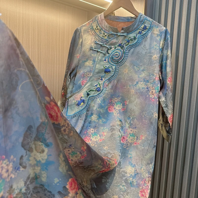 渡江云-新中式旗袍新款重工刺绣国风气质连衣裙女宽松裙子女