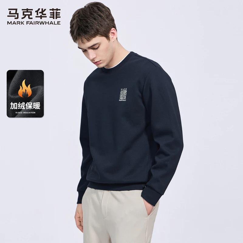 【重磅加绒】马克华菲刺绣圆领卫衣男装2025秋冬新款百搭长袖T恤潮