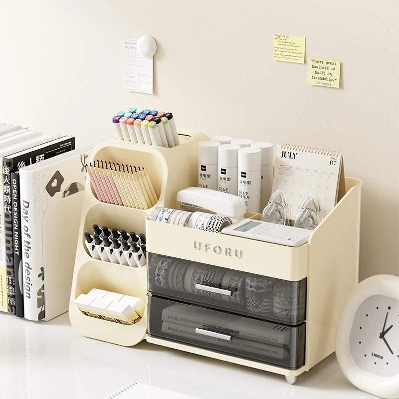 桌面收纳盒抽屉式学生办公室书桌文具大容量置物架多功能桌上笔筒