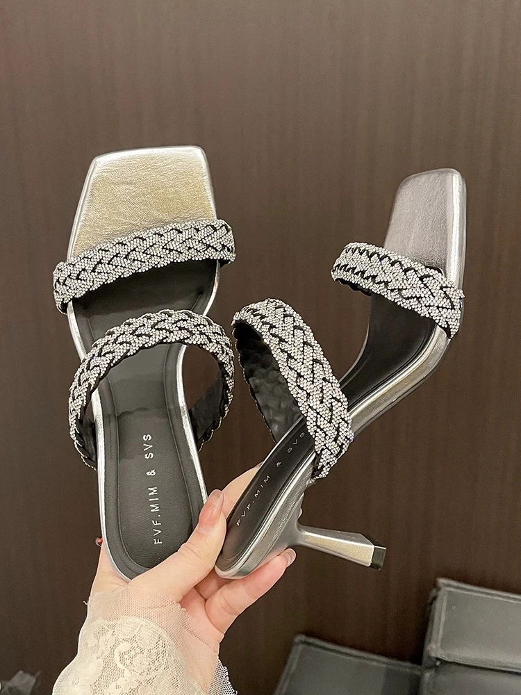 5070-2银色细跟高跟鞋