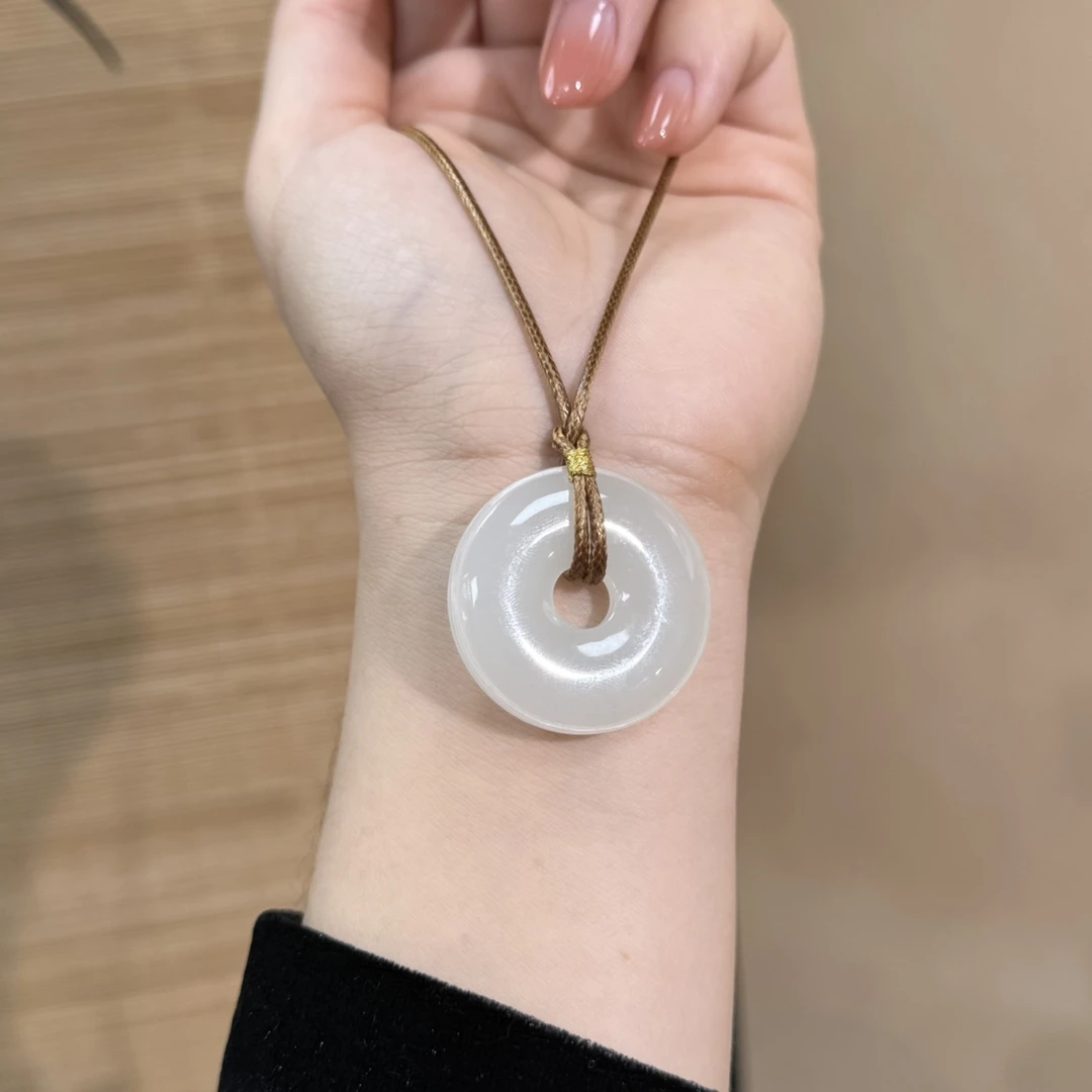 印象眸18k金天然和田玉白玉平安扣 腰缠万贯 附证书 YS礼物