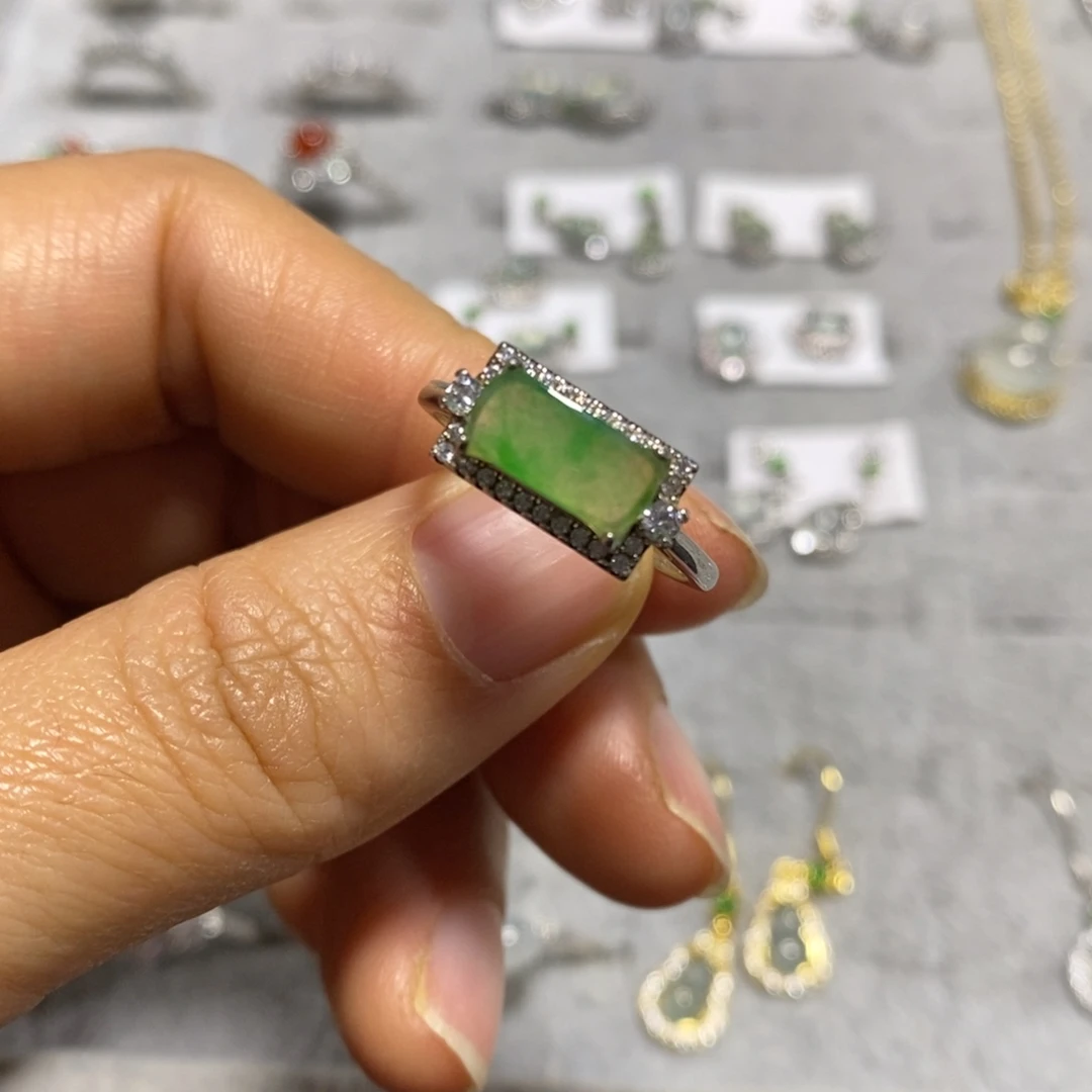 翡翠银S925镶嵌戒指戒指