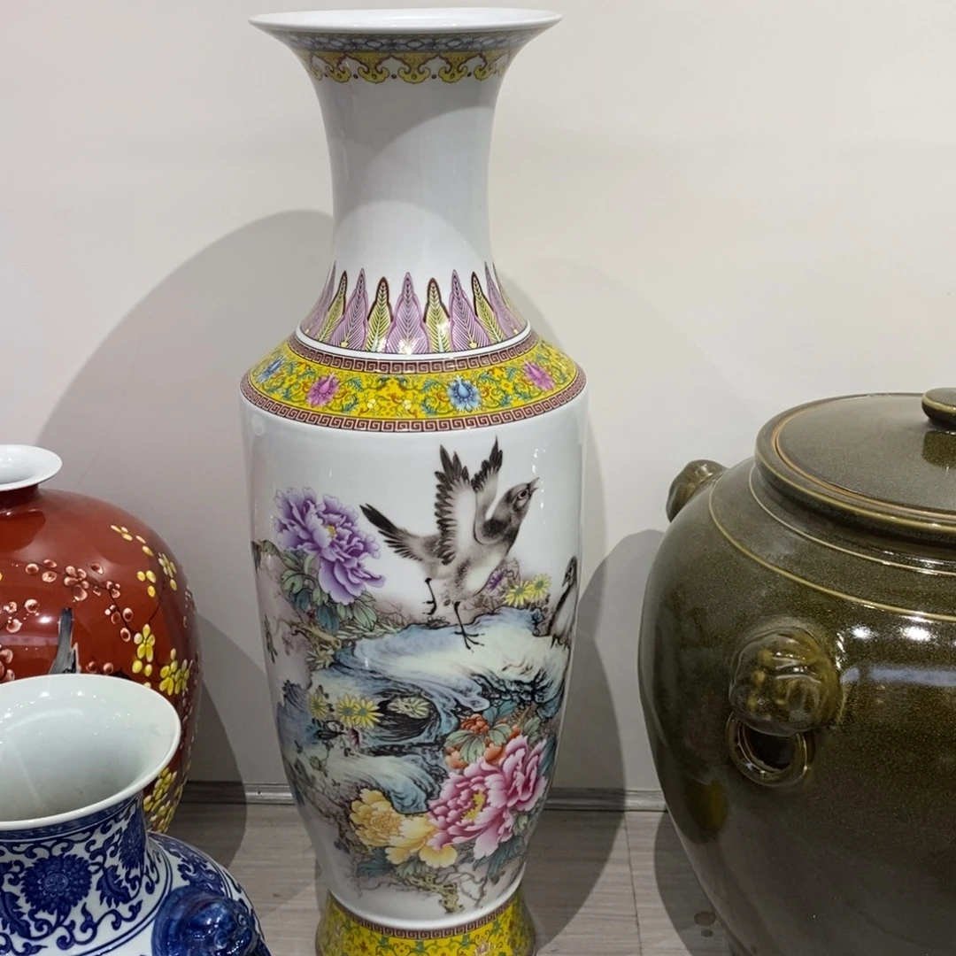 陶摆件65cm富贵白头金钟瓶