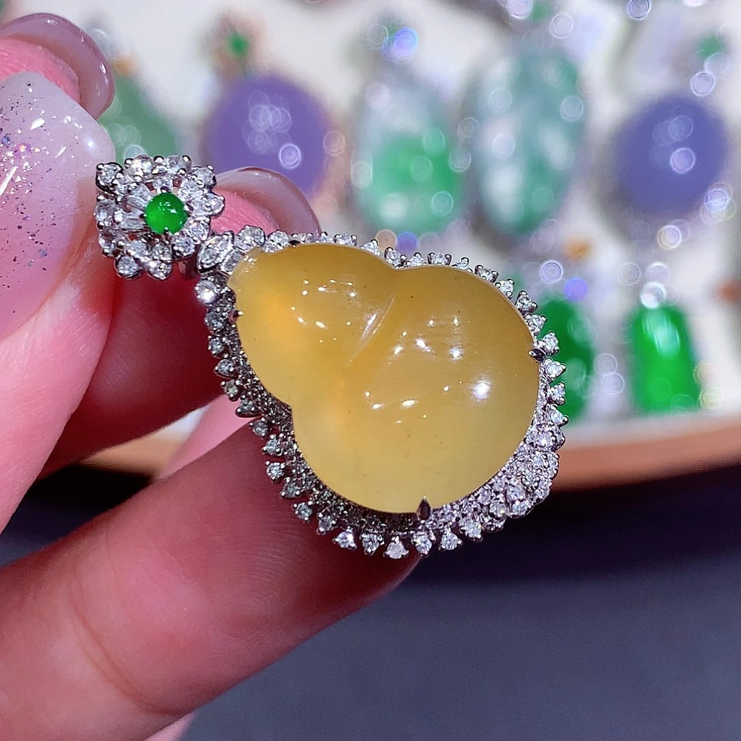 翡翠18K金镶嵌吊坠(不含链)