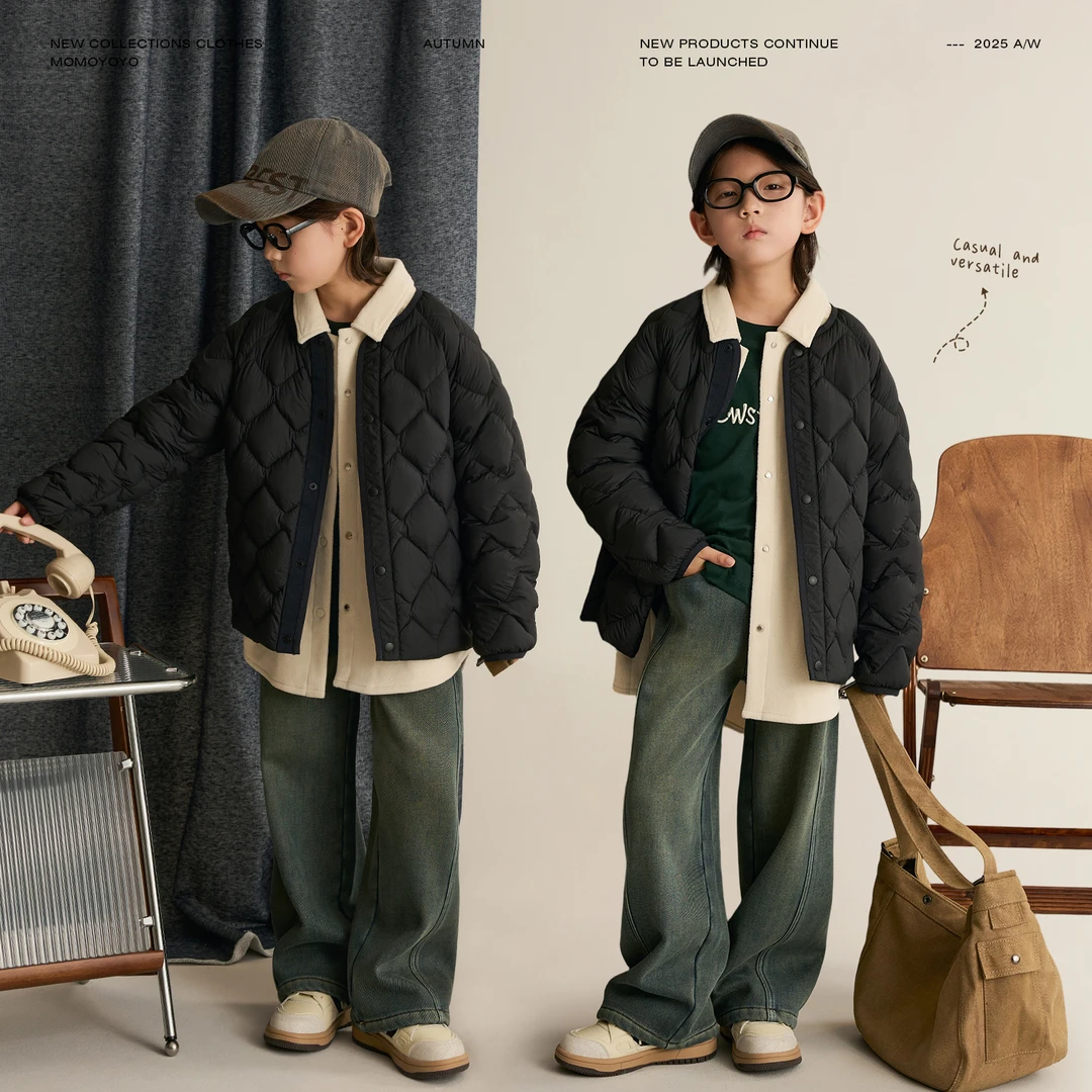 辰辰妈【菱格】男女童羽绒服秋冬款白鸭绒保暖亲子装宽松外套8724D