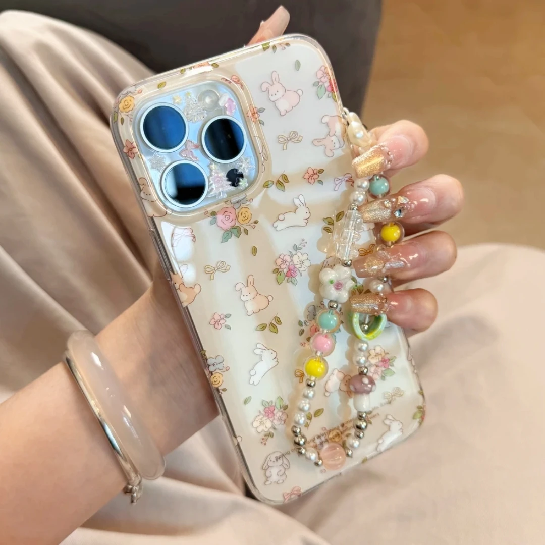 满屏花朵兔兔适用苹果16PRO华为/小米/VIVO/IQOO/OPPO/一加手机壳