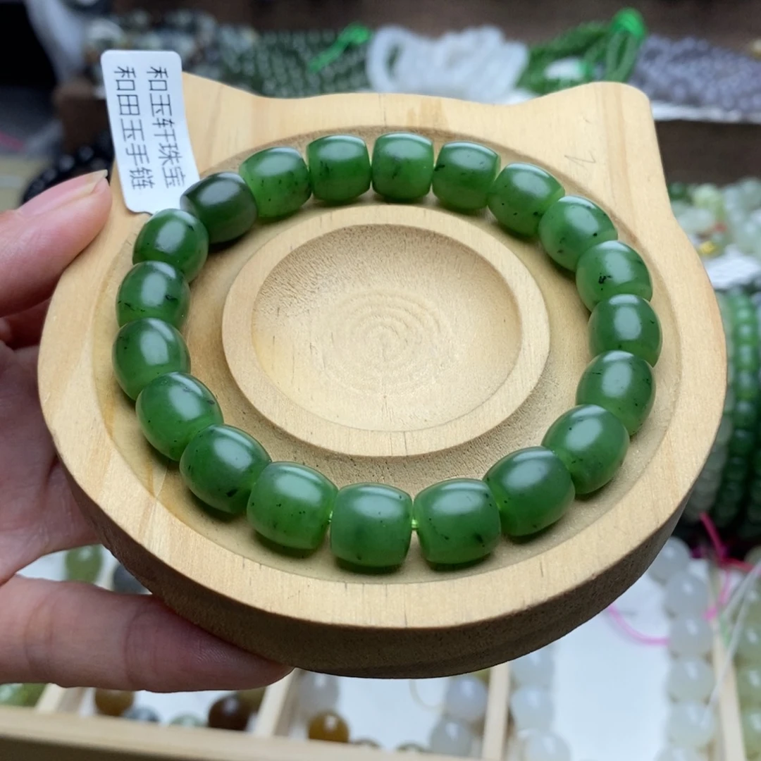 和田玉手链未镶嵌樱*10mm碧玉直切手串