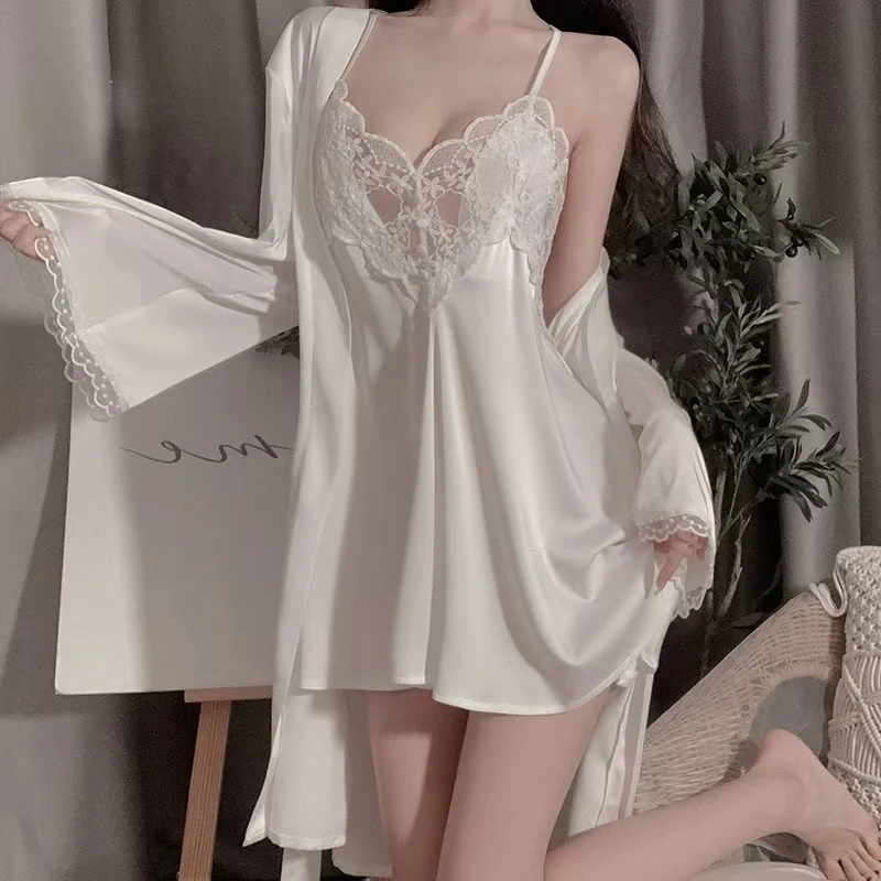 春夏新款私房蕾丝吊带睡裙性感纯欲风家居服睡衣女缎面雪纺