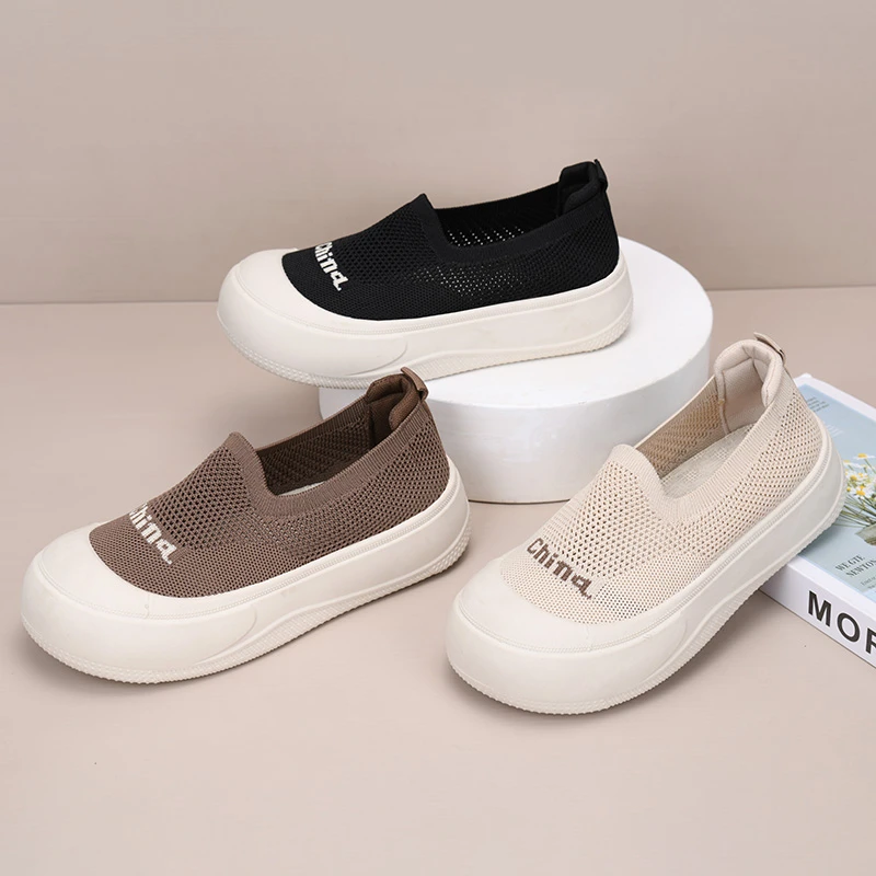 飞织包头厚底镂空透气网面女鞋2025夏季时尚一脚蹬妈妈鞋增高网鞋