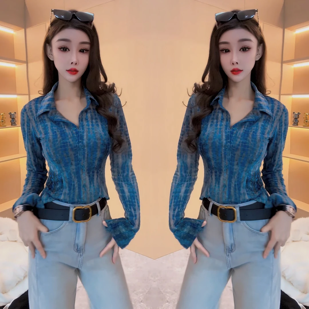 新款时尚气质衬衫 高级感蓝色外穿内搭都好看长袖百搭显瘦衬衫237