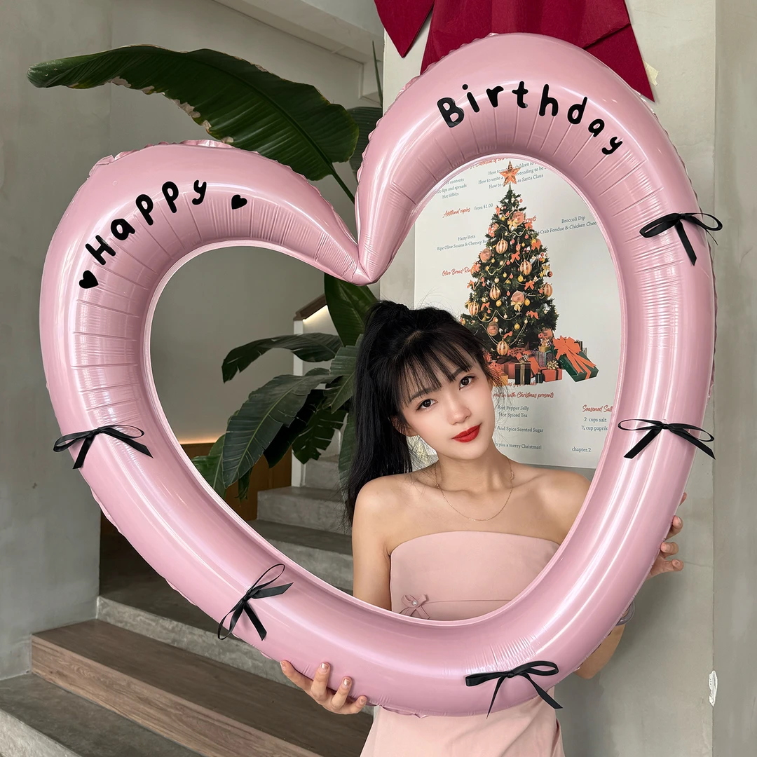 新款ins蝴蝶结爱心勾心气球相框生日派对拍照氛围网红装饰小道具