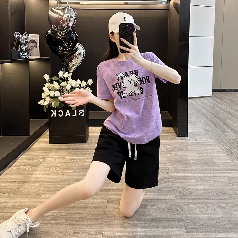 欧货休闲运动套装女夏季新款时尚洋气设计感短袖短裤炸街两件套潮