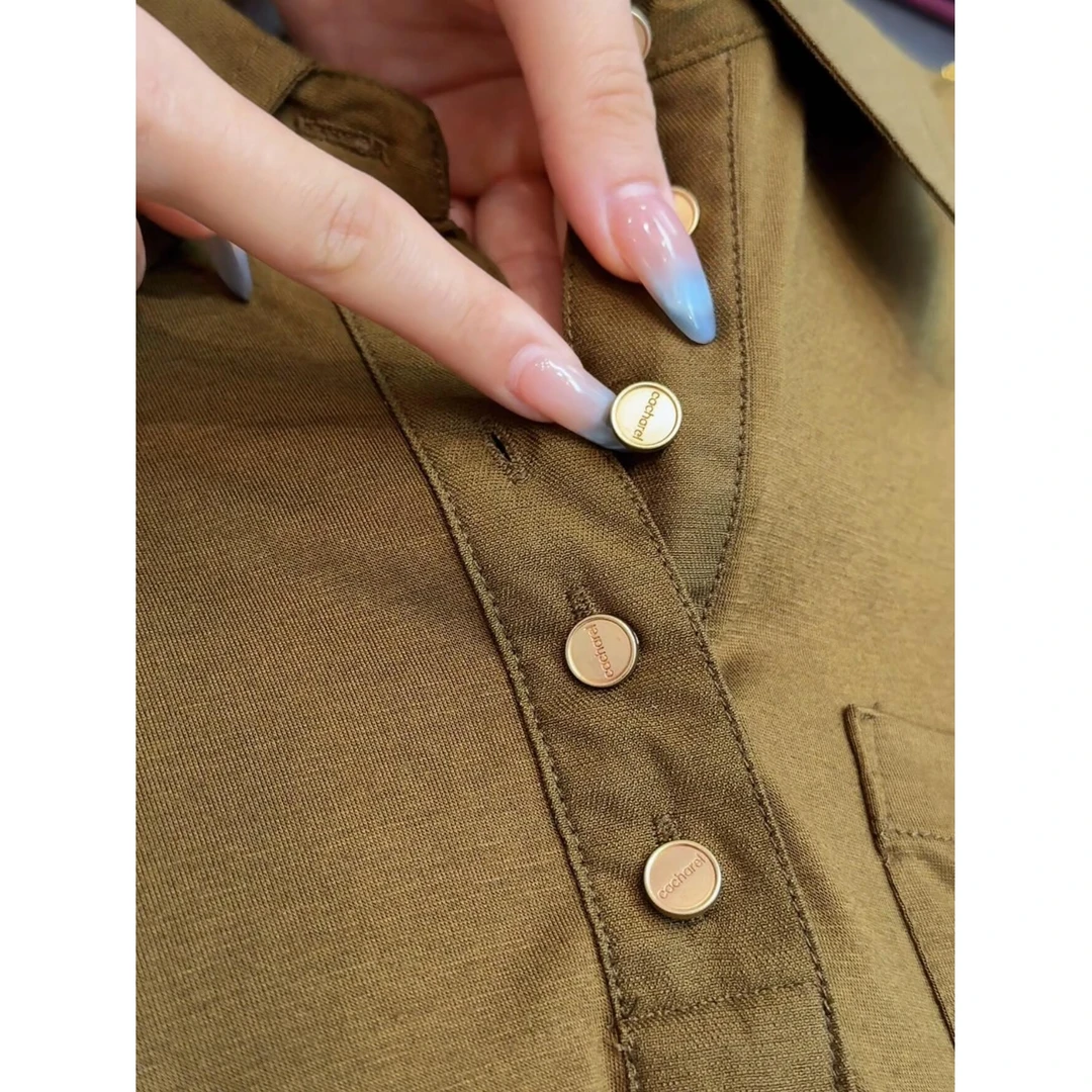 67%莫代尔好柔软翻领长袖扣子打底上衣外穿秋季T恤