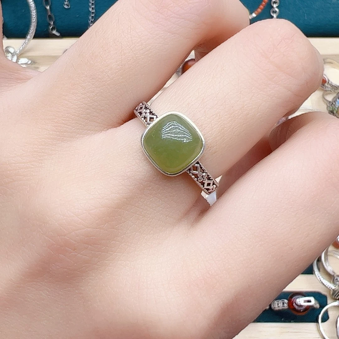 和田玉戒指银S925镶嵌