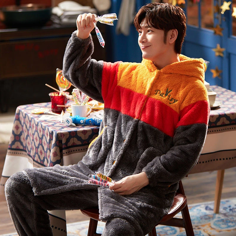 长毛绒袍套男睡衣家居服套装秋冬休闲睡衣-881900