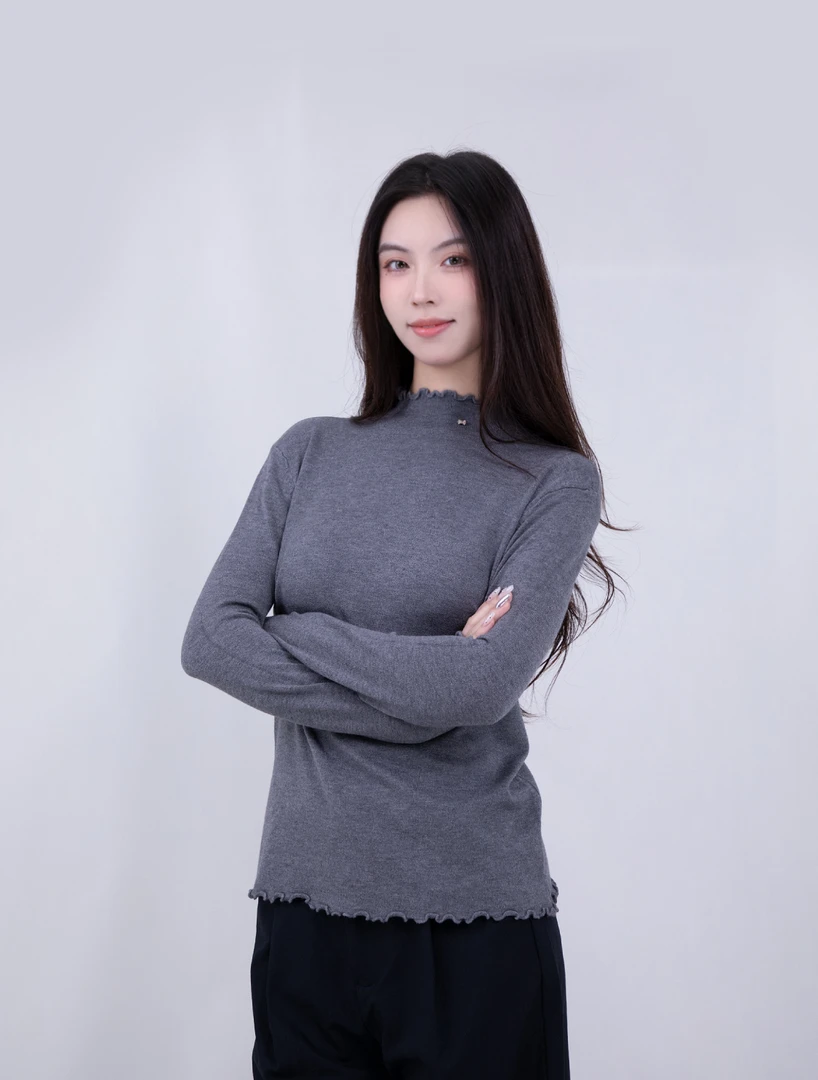 WUYAN/吾颜2025秋冬新品韩系木耳半高领修身针织衫117036