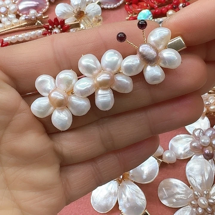 淡水珍珠发饰银S925镶嵌