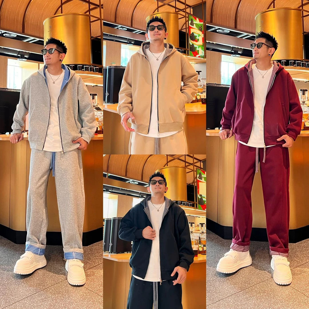 经典美式廓形休闲个性复古宽松秋季男女同款长袖连帽开衫长裤套装