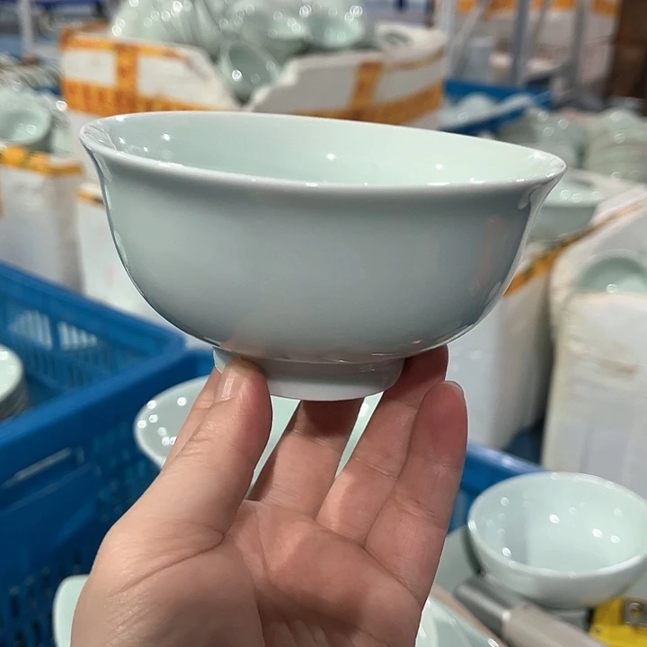 白瓷4.75寸青瓷米饭碗，6个，微瑕包邮