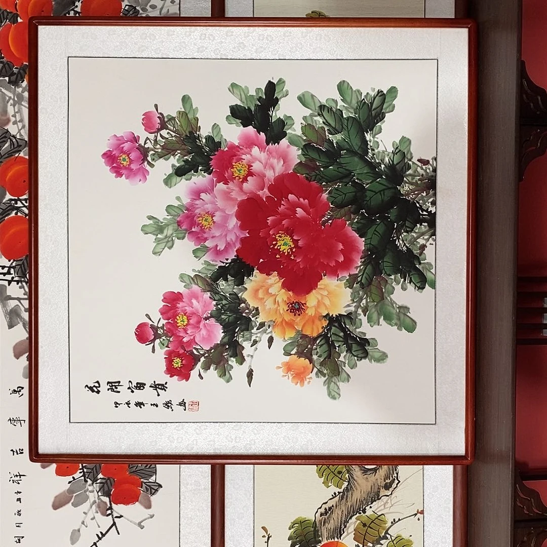 国画凯*带框尺寸63乘63手绘