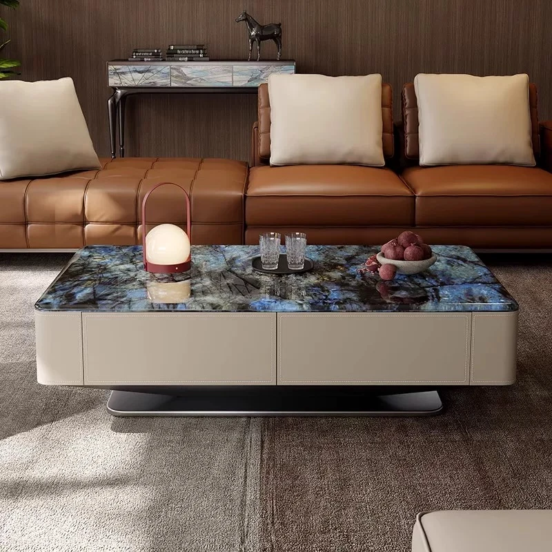 意式轻奢茶几客厅家用小户型现代简约高级感茶几天然大理石蓝翡翠