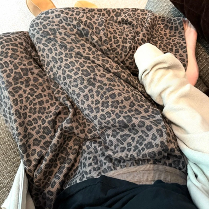 孕妇裤子秋季外穿洋气时髦2025新款潮流复古松紧腰豹纹阔腿裤秋装