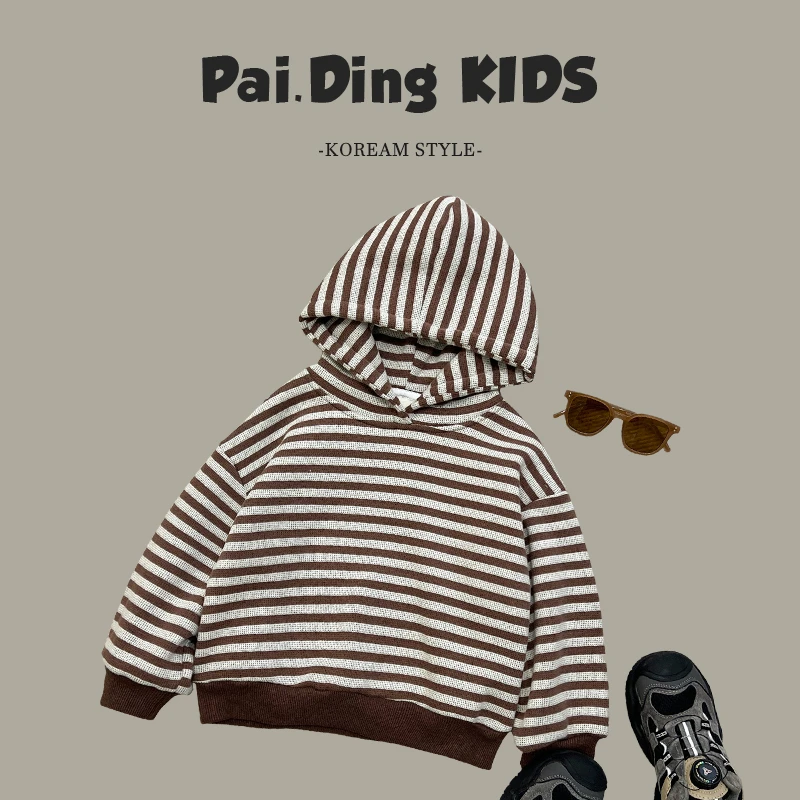 冬装儿童韩版时尚撞色条纹设计休闲宽松加绒连帽卫衣SJ4595-qqqq