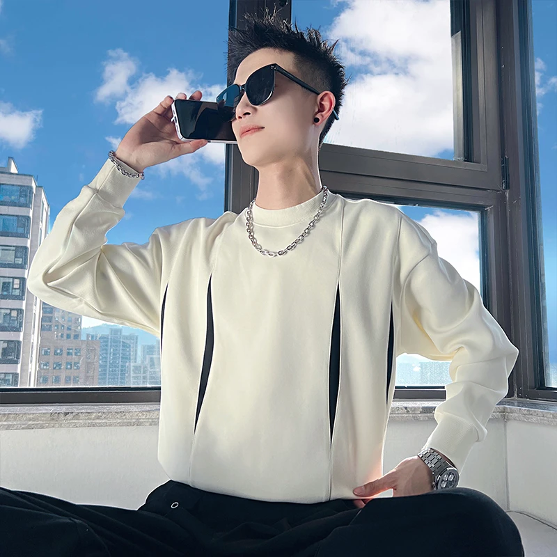 拼接撞色卫衣男款春秋季潮牌痞帅男装上衣2025新款高级感圆领外套