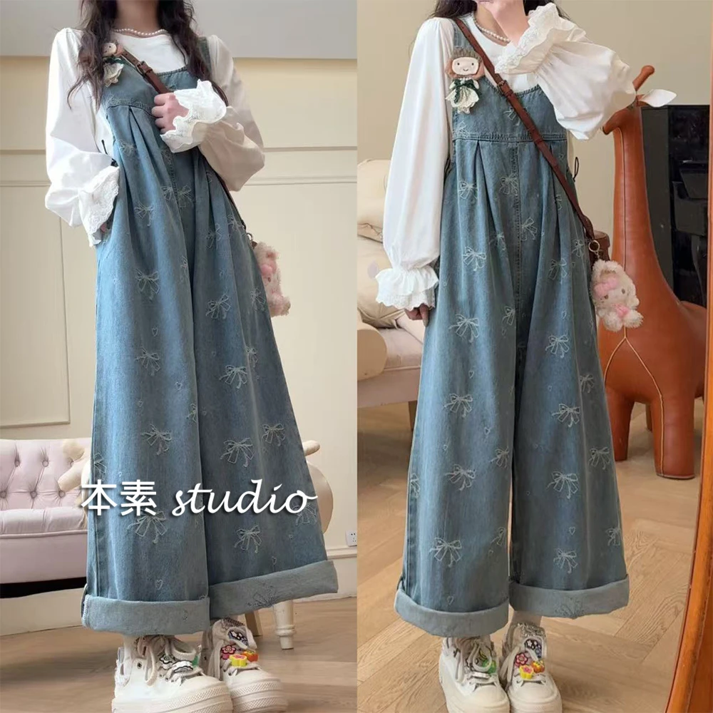 蝴蝶结C3482蝴蝶结腰侧抽绳牛仔背带裤