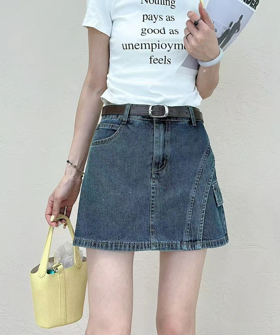 短裙高腰半身裙裤夏季薄款牛仔短裙裤时尚百搭设计感裙裤修身