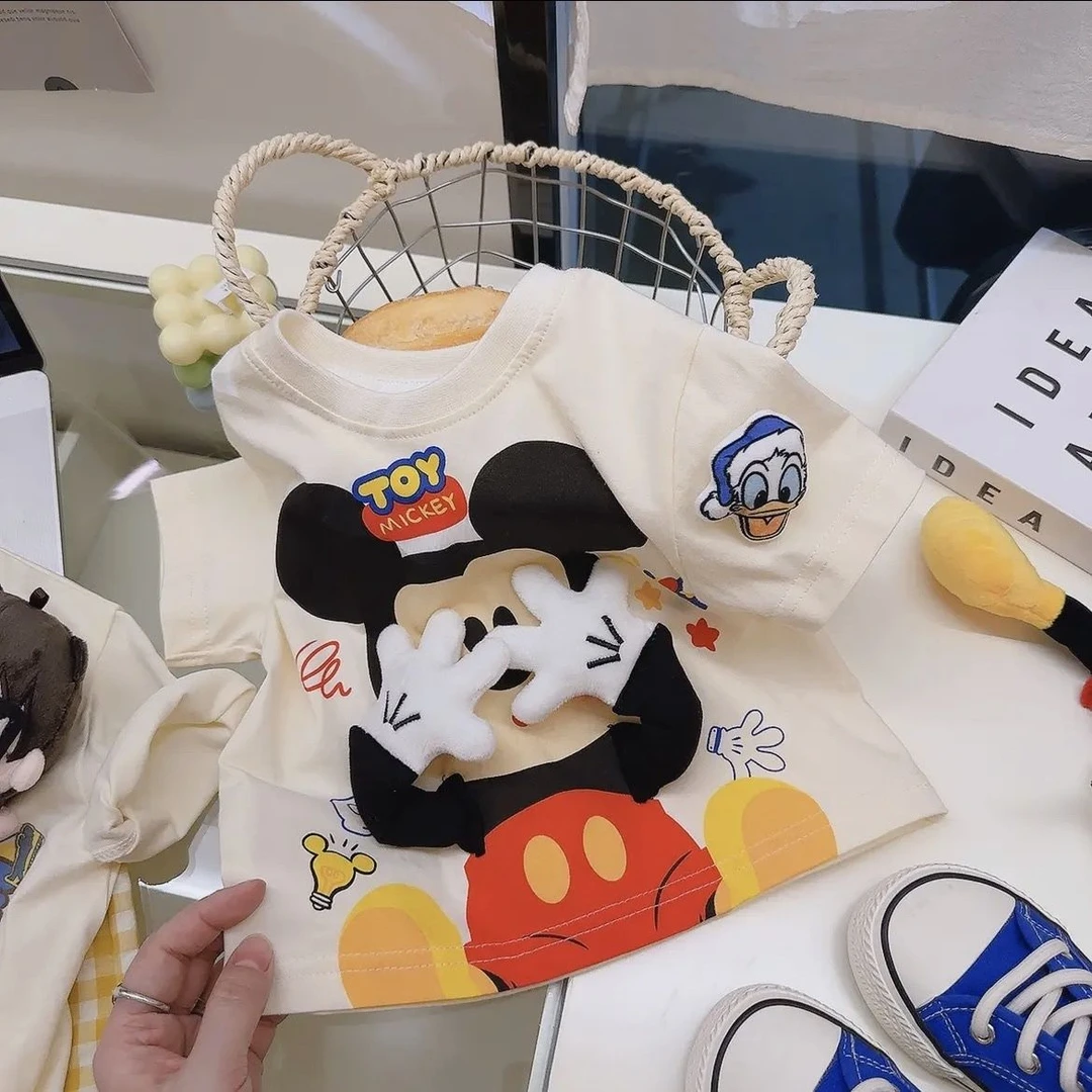 戴维贝啦优选立体卡通公仔 儿童棉质短袖T恤2025新款夏季男女童圆