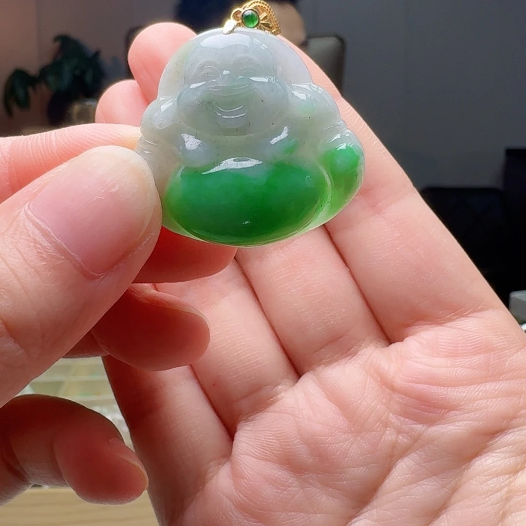 翡翠18K金镶嵌吊坠(不含链)天然