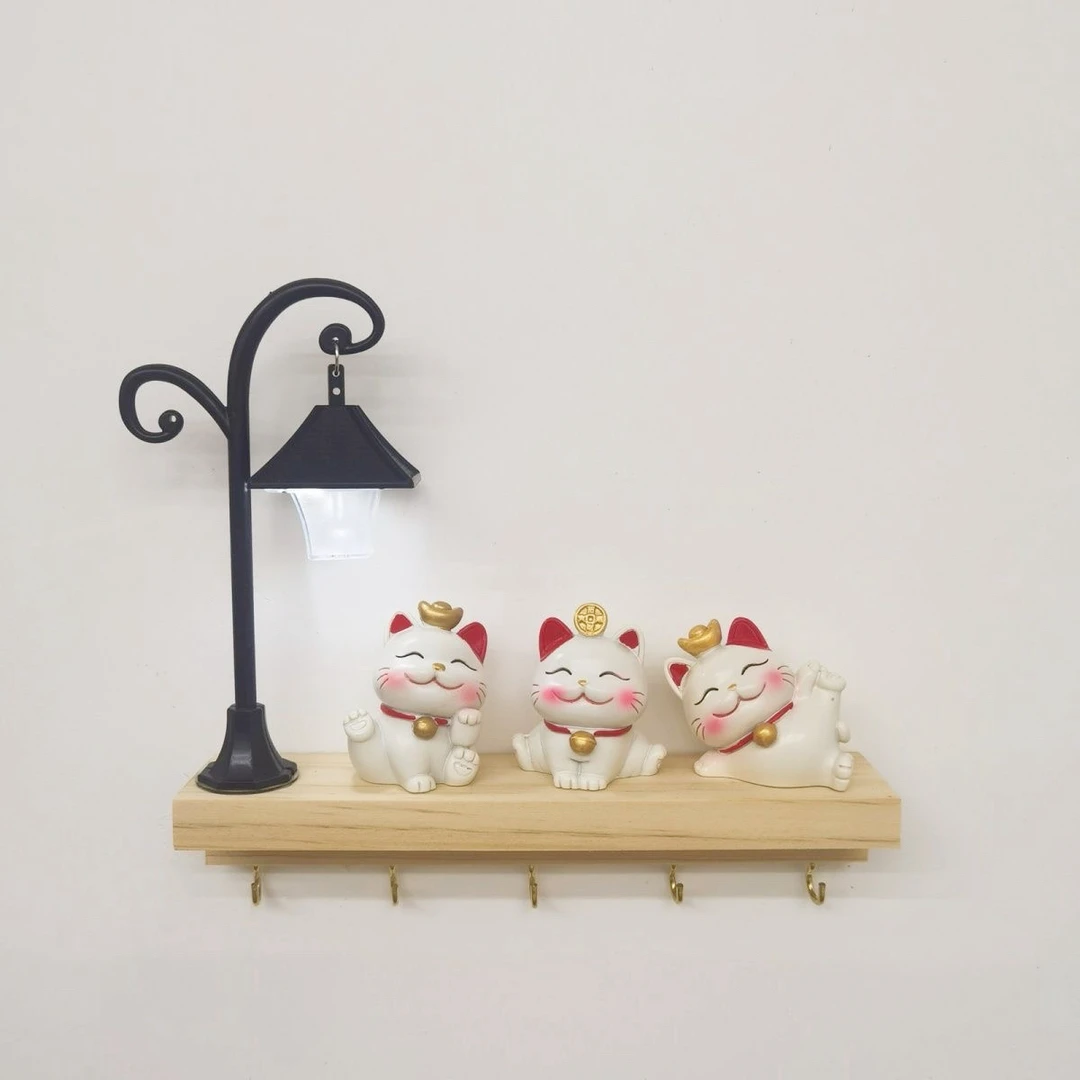 实木钥匙挂新款招财猫玩偶可爱高档装饰用品挂钩装饰入户进门玄关