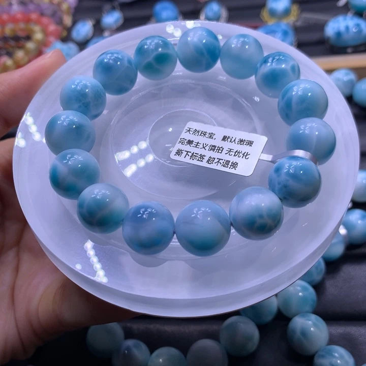 未镶嵌针钠钙石（海纹石）手链海纹石14m手串05337色差略异