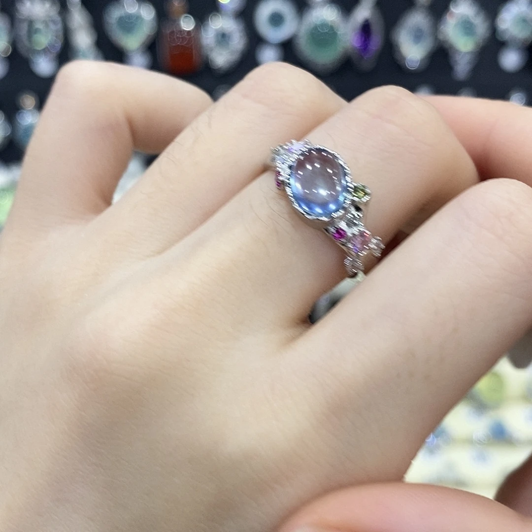 戒指海蓝宝石银S925镶嵌