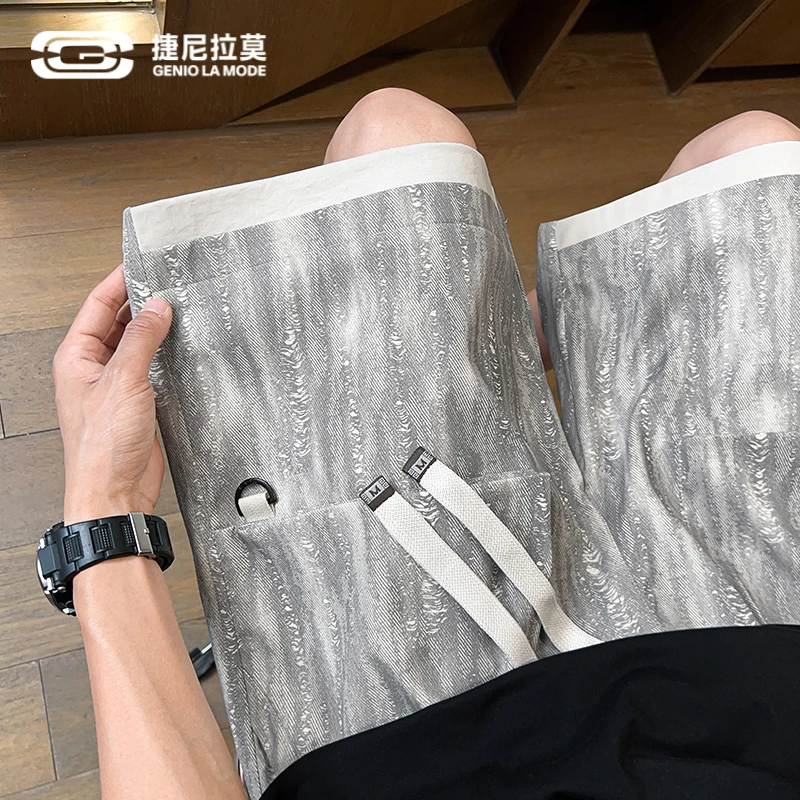 GENIO LAMODE夏季美式扎染工装五分短裤男运动裤高街痞帅宽松大码