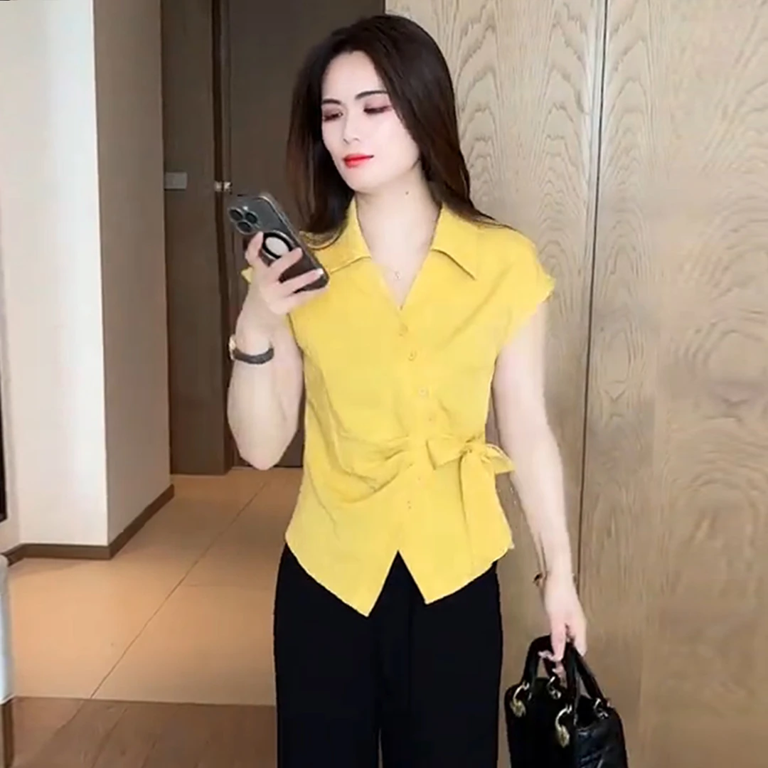 时尚套装女2025夏季新款设计感洋气短袖衬衫上衣阔腿裤显瘦两件套