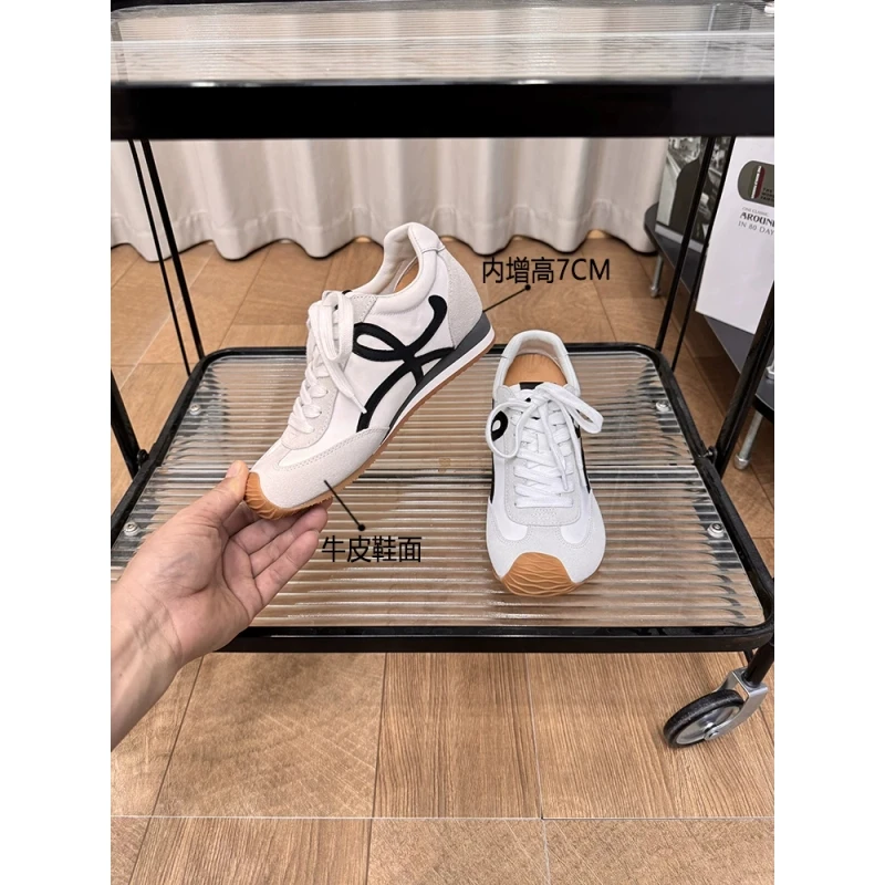 牛皮版内增高7cm厚底阿甘鞋女平底复古德训鞋百搭超火运动休闲鞋