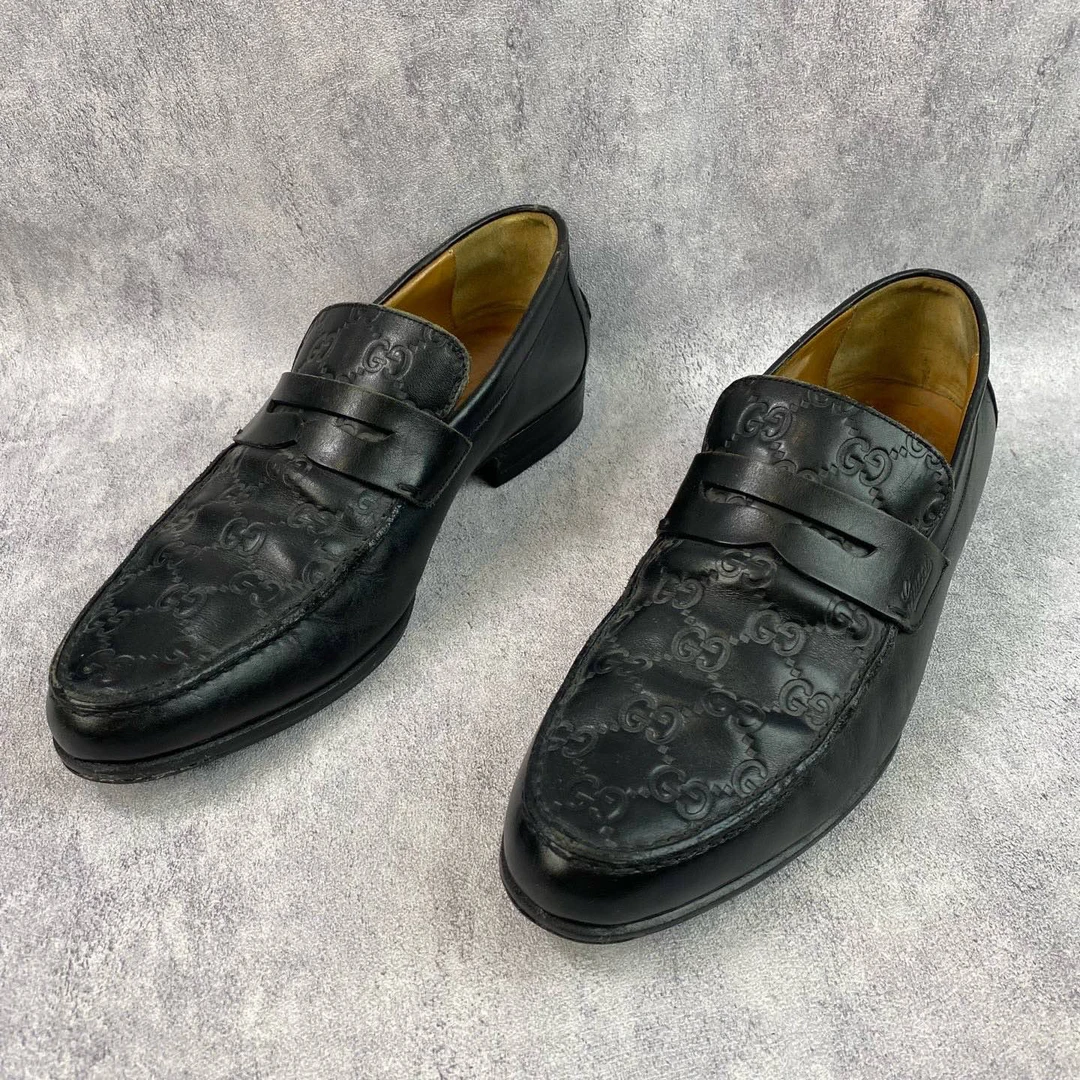 95新 GUCCI/古驰 黑色皮面压花乐福鞋 40欧码 T560