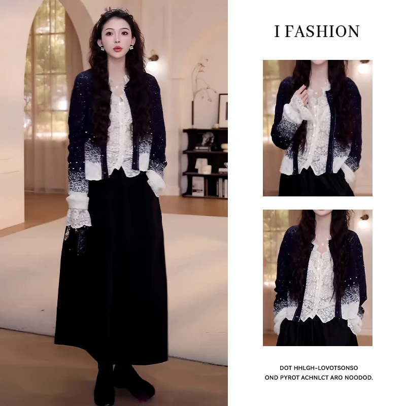 慵懒风休闲毛衣针织衫女2025年春秋新款时尚渐变减龄遮肉开衫上衣